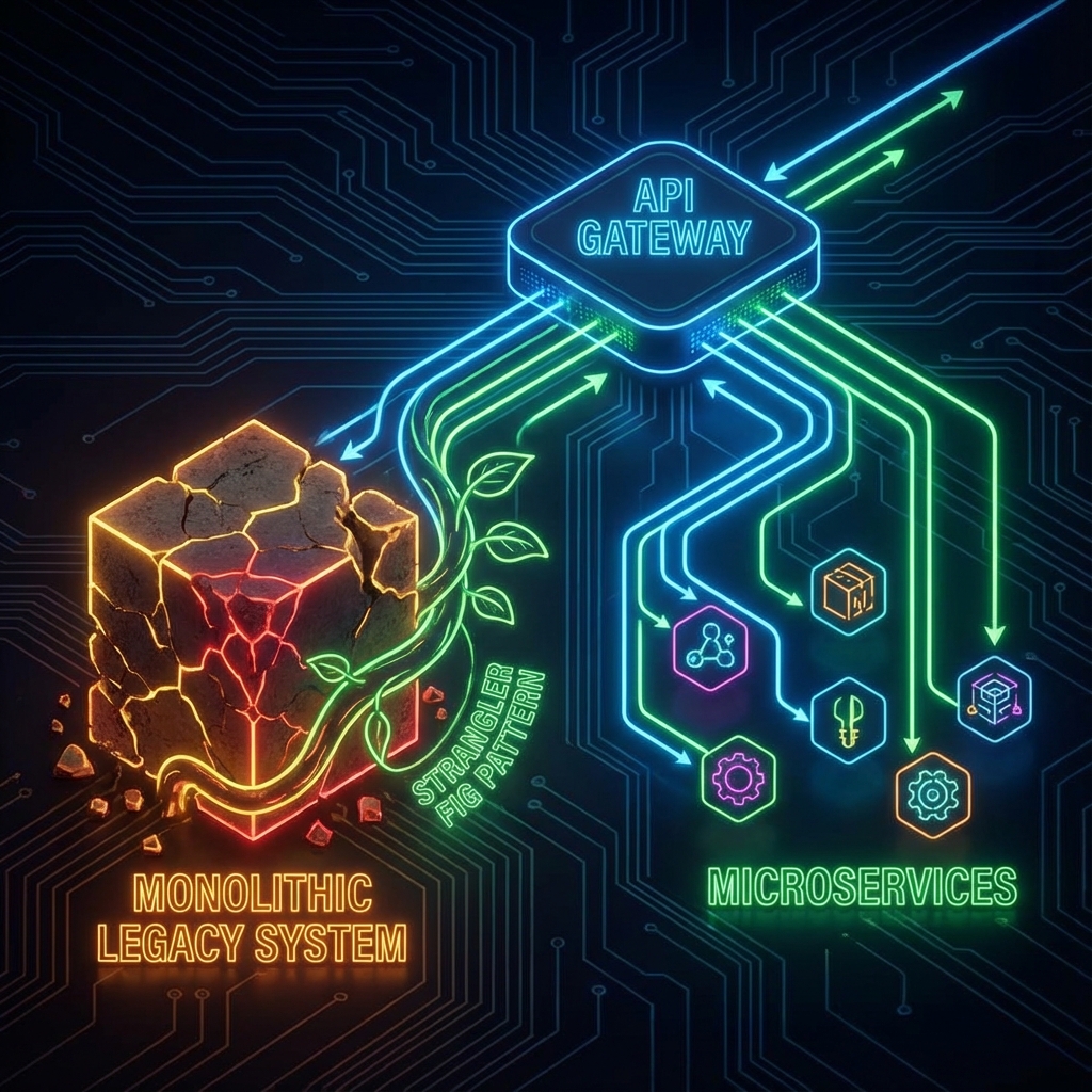 Technical Architecture Diagram: Legacy Modernization (Strangler Fig)